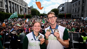 Swimming medallists Mona MacSharry and Daniel Wiffen