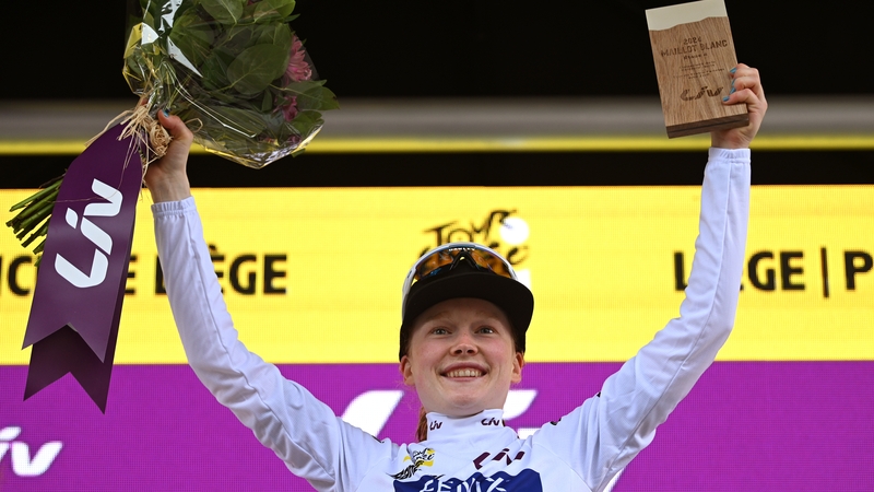 Puck Pieterse celebrates her stage victory