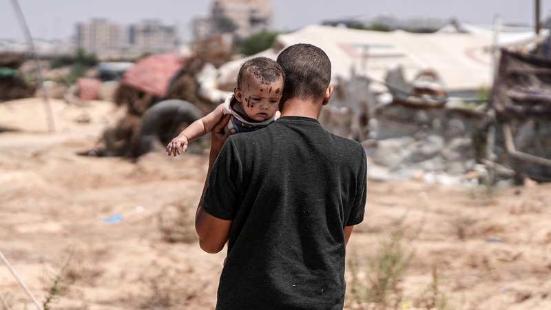 Three-month-old baby Rim was the sole survivor after an Israeli military attack on the home of the Abu Hiyye family in Khan Younis