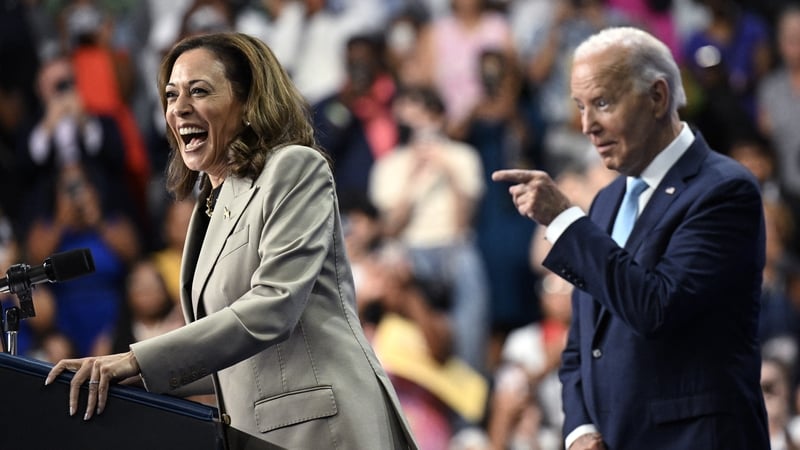 It's her: US president Joe Biden with Democratic candidate for this year's presidential election Kamala Harris.