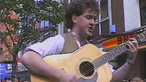 Busker of the Year 1984 Dave Lennon performs on Arthur Street in Belfast.