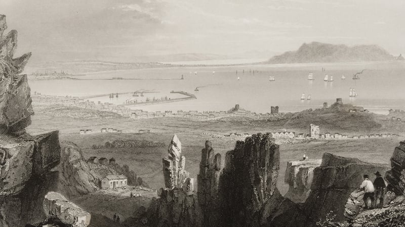 Before the storm: a view of Dublin Bay in 1820 from Kingstown. Image by W.H.Bartlett, engraved by J.C.Bentley. From 'The Scenery and Antiquities of Ireland' by N.P.Willis and J.Stirling Coyne via Universal History Archive/Getty Images