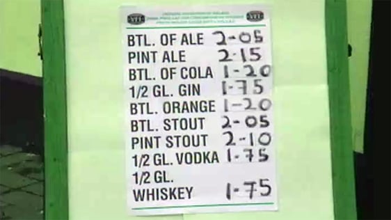 Pub displaying a price list at its entrance in 1999.