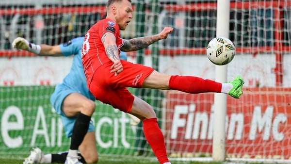 Aidan O'Brien of Shelbourne has a shot on goal