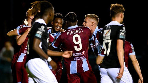 Elicha Ahui of Drogheda United celebrates after scoring his side's sixth goal