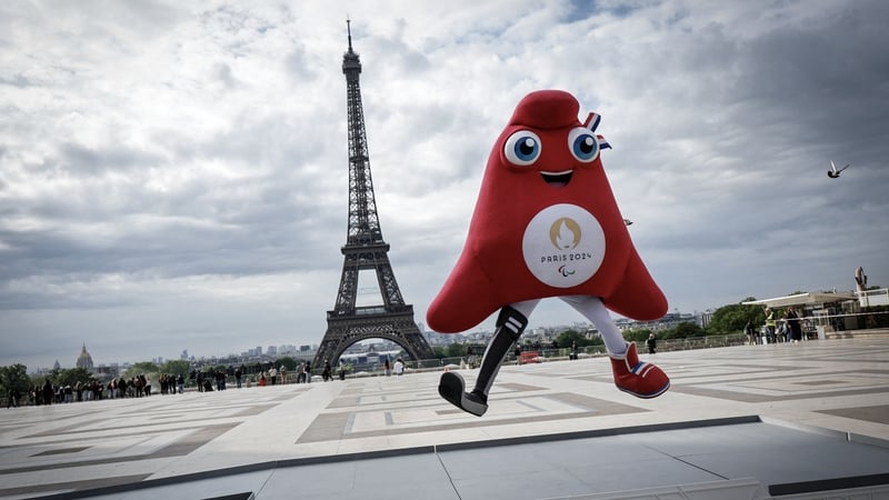 Paris 2024 Paralympics mascot the Phryge in front of the Eiffel Tower