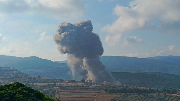 Smoke billows from the site of an Israeli airstrike on Zibqin in southern Lebanon