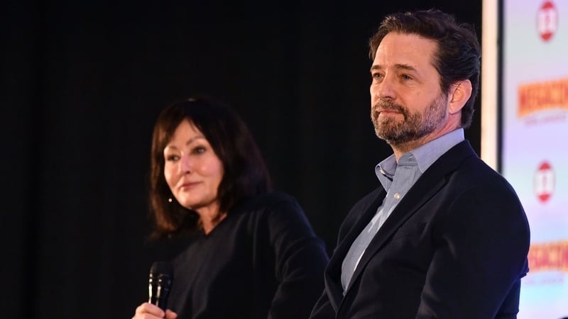 Shannen Doherty and Jason Priestley pictured in February 2024