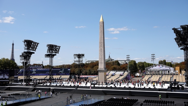 Performers rehearse at Place de la Concorde ahead of the Paris 2024 Paralympic Games opening ceremony