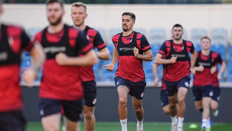 St Patrick's Athletic players training at the Basaksehir Fatih Terim Stadium on the eve of the game