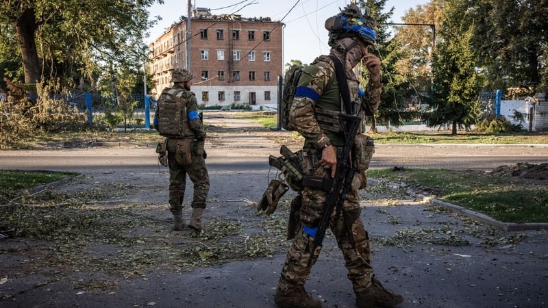 Ukrainian forces patrol in Sudzha in Russia's Kursk region in August