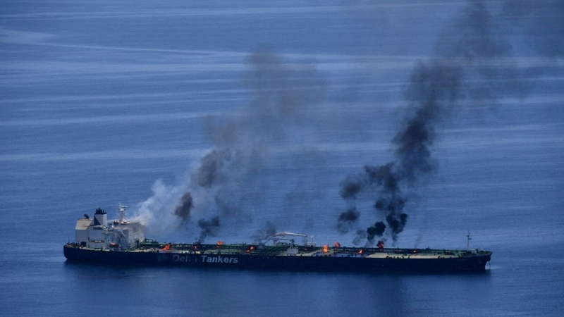 Flames and smoke rise from the Greek-flagged oil tanker Sounion, which has been on fire since 23 August on the Red Sea