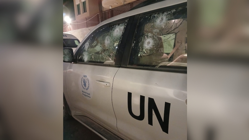 The World Food Programme released an image of the struck vehicle this evening (Image: WFP)