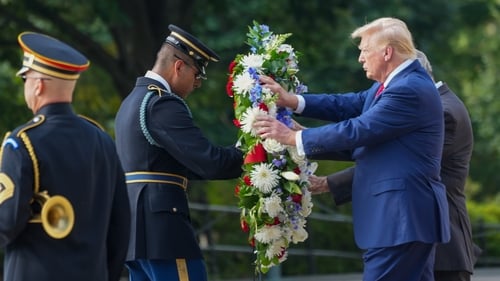 Donald Trump took part in a wreath-laying ceremony honouring the 13 service members killed during the US withdrawal from Afghanistan in 2021