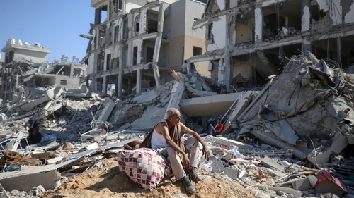 Buildings destroyed by Israeli airstrikes in eastern Deir al-Balah, Gaza