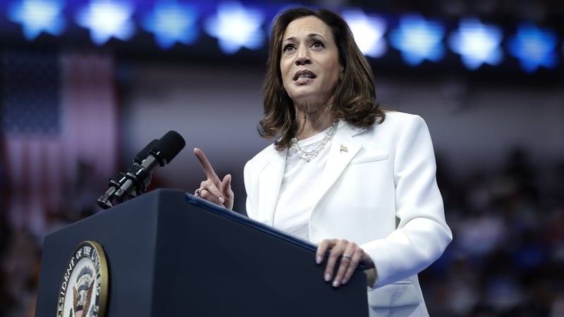 Kamala Harris speaking at a campaign rally in Georgia yesterday