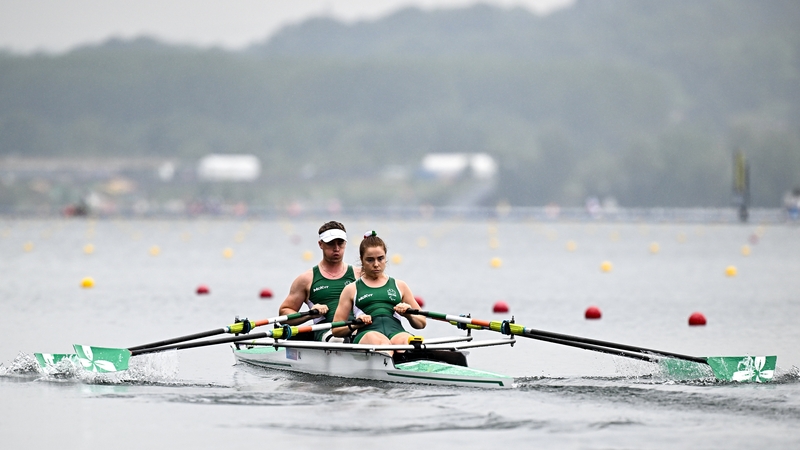 Tiarnán O'Donnell and Katie O'Brien competing at Vaires-sur-Marne Nautical Stadium