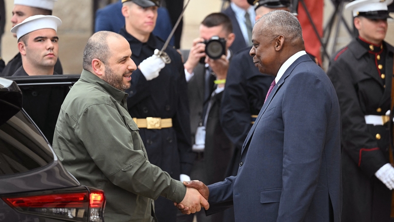 US Defense Secretary Lloyd Austin (R) with Ukrainian Defence Minister Rustem Umerov at the Pentagon in Washington yesterday