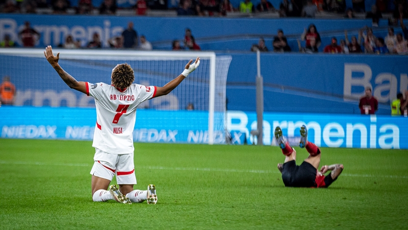 Nordby Nusa celebrates as Leipzig ended the champions' long unbeaten run