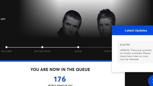 A screengrab from the Ticketmaster website detailing information about Oasis concert tickets for sale in Dublin