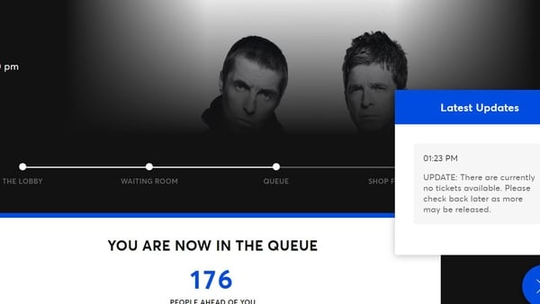 A screengrab from the Ticketmaster website detailing information about Oasis concert tickets for sale in Dublin