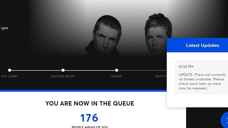 A screengrab from the Ticketmaster website detailing information about Oasis concert tickets for sale in Dublin