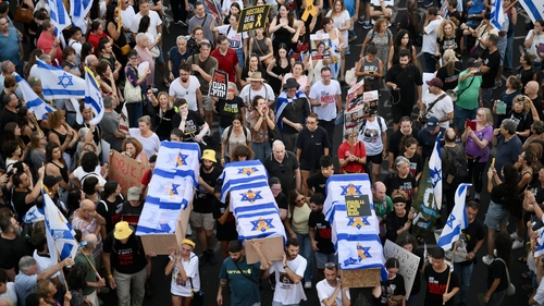 Tens of thousands of Israelis demonstrated in Tel Aviv, Israel today
