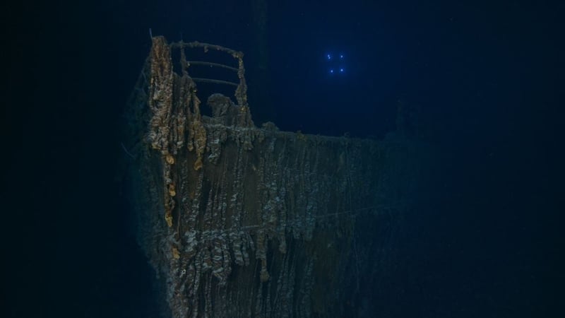 A five-metre section on the port side of the ship's bow has fallen to the ocean floor (Credit: RMS Titantic Inc)