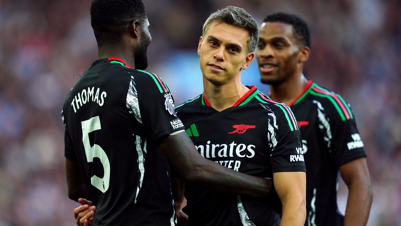 Leandro Trossard (C) after scoring against Aston Villa last month