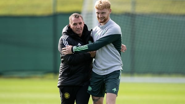 Celtic manager Brendan Rodgers and Liam Scales
