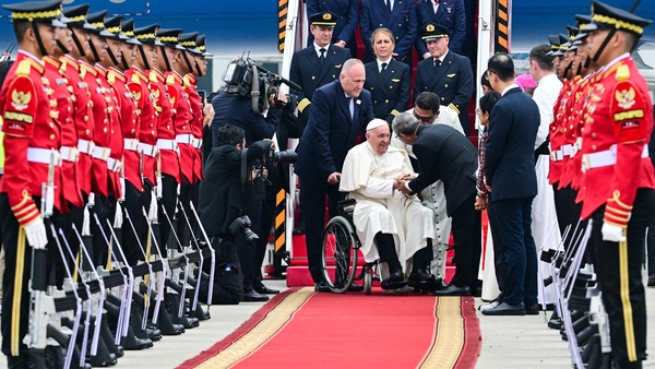 Pope Francis arrived at Jakarta's Soekarno–Hatta airport after an overnight flight from Rome