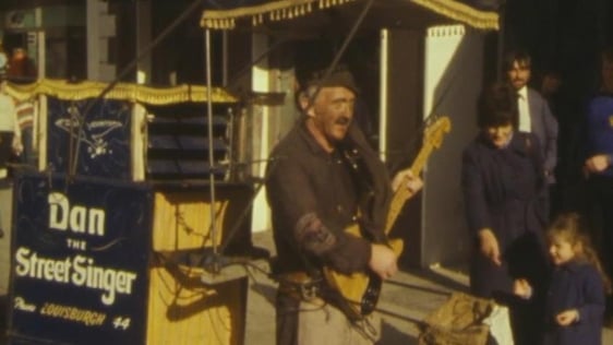 Westport's Dan The Street Singer in Castlebar for the Song Contest, 1984
