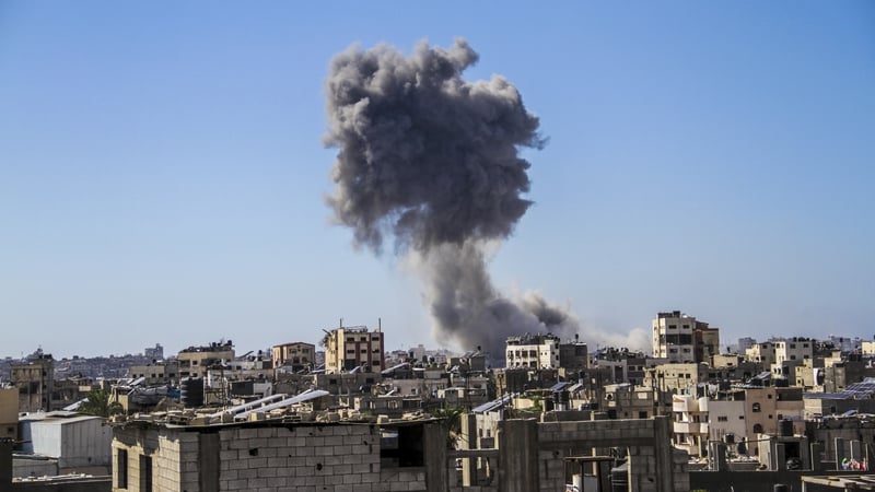 Smoke rises from the area after an Israeli attack on Nama University, north of Jabalia refugee camp in Gaza City