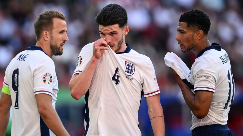 (L to R): Harry Kane, Declan Rice and Jude Bellingham