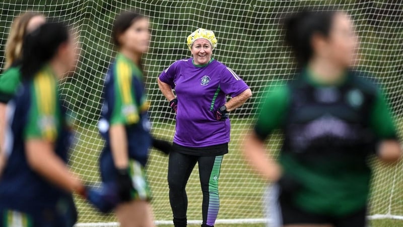Wolfe Tones, Armagh, goalkeeper Rosie Lynch during a match against Attical, Down, at the 2022 Gaelic 4 Mothers & Others National Blitz at the Naomh Mearnóg & St Sylvester's GAA clubs in Dublin. Photo: Piaras Ó Mídheach/Sportsfile