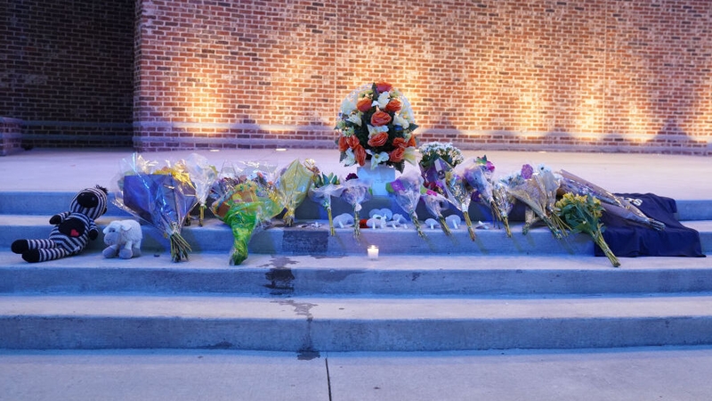 Flowers laid at the scene of the shooting at Apalachee High School