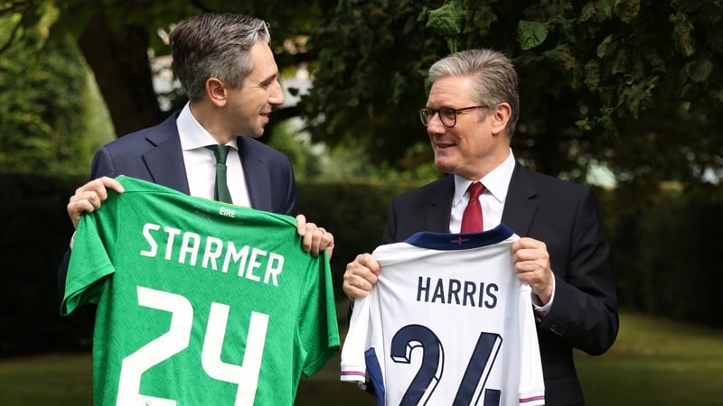 Simon Harris and Keir Starmer attend the Republic of Ireland v England UEFA Nations' League match together at the Aviva Stadium