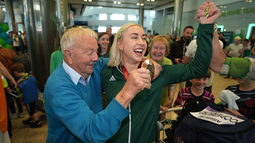 Orla Comerford was welcomed home by her grand-uncle Eamon after competing at the 2024 Paris Paralympic Summer Games