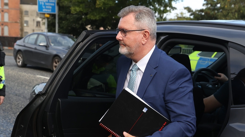 Jeffrey Donaldson is pictured as he arrived for the arraignment hearing at Newry Court