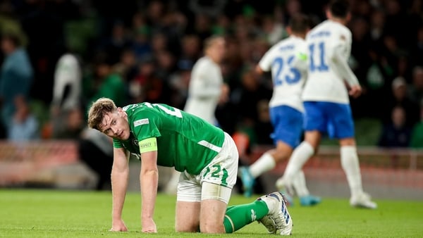 Nathan Collins after Greece scored their second goal at Aviva Stadium