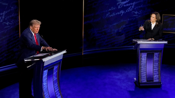 Donald Trump and Kamala Harris pictured during their televised debate in September