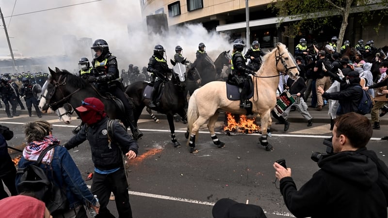 Anti-war activists are protesting against a three-day military expo in Melbourne