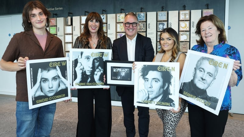 Yeshua Bonadio, son of Sinéad O'Connor, Victoria Mary Clarke, wife of Shane MacGowan, David McRedmond, CEO of An Post, Kiera Dignam, daughter of Christy Dignam and Máire Uí Bheaglaoich, wife of Séamus Begley / Image: Maxwells