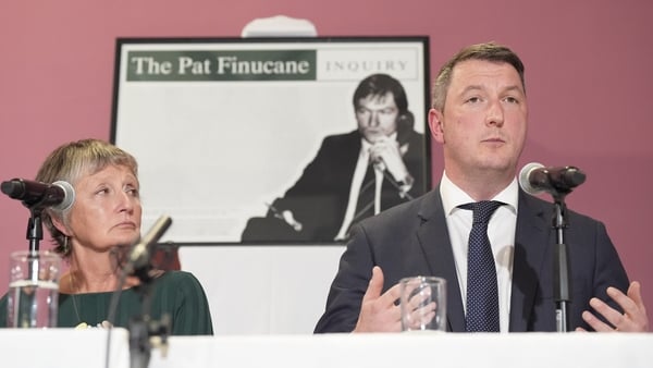 Geraldine Finucane and her son John held a press conference after the UK government confirmed it would establish a public inquiry into her husband Pat's murder