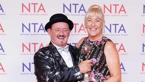 Brendan O'Carroll, winner of the Comedy Award for his role in Mrs Brown's Boys, with his wife Jenny Gibney at the National Television Awards in London. Photo credit: Ian West/PA