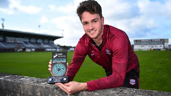 Patrick Hickey with his Player of the Month trophy