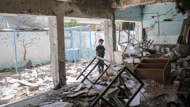 The strike flattened part of the UN-run Al-Jawni school in Nuseirat yesterday