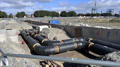 District heating pipes being laid at the Glass Bottle site in Ringsend to take excess heat from the Waste to Energy plant in Poolbeg