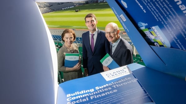 Clann Credo CEO Mary Lawlor, Minister for Finance Jack Chamber and Clann Credo Chair John O'Callaghan at the group's conference