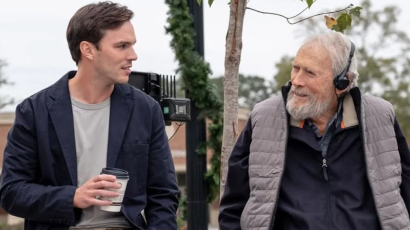 Nicholas Hoult and Clint Eastwood on the set of Juror #2 Photo: Claire Folger/Warner Bros